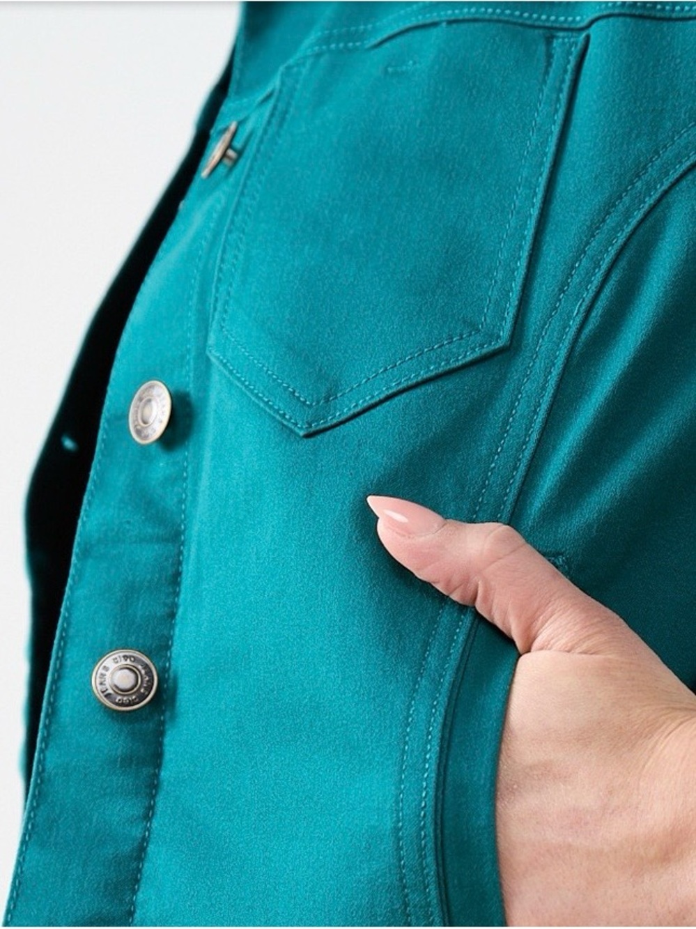 cleo Peacock (Teal) Coloured Cropped Fitted Denim Jacket Size S - Picture 7 of 12